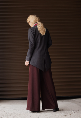 Burgundy High Waist Long Wide Leg Trousers