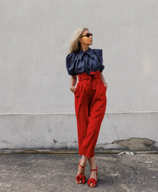 Red High Waist Straight Leg Culottes