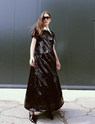 Black Sequin Evening Gown Long Dress