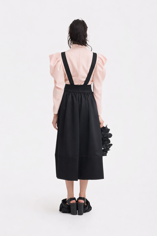 Sculpted V-Neck Blouse with Dramatic Sleeves - Pale Pink