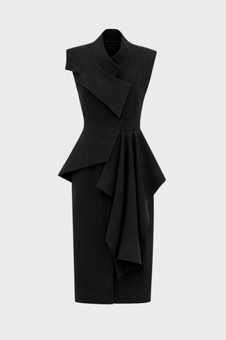 Architectural Draped Midi Dress – Black