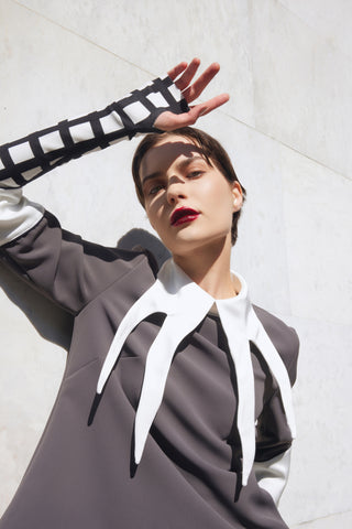 Semi-Formal Blouse With Double Contrasting Details Grey