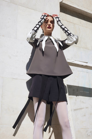 Semi-Formal Blouse With Double Contrasting Details Grey