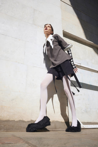 Semi-Formal Blouse With Double Contrasting Details Grey