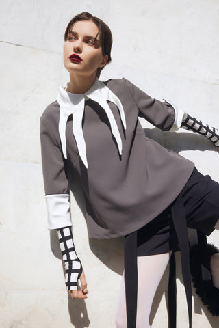 Semi-Formal Blouse With Double Contrasting Details Grey