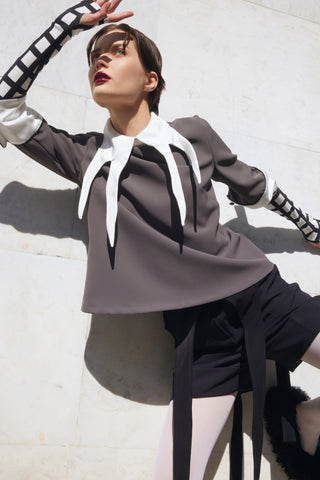 Semi-Formal Blouse With Double Contrasting Details Grey