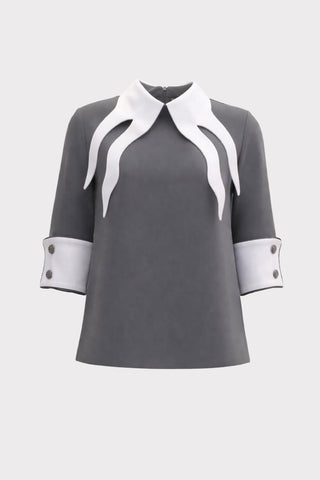 Semi-Formal Blouse With Double Contrasting Details Grey