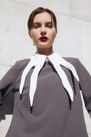 Semi-Formal Blouse With Double Contrasting Details Grey