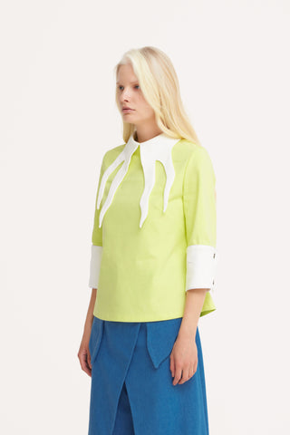 Semi-Formal Blouse With Double Contrasting Details Light Lime