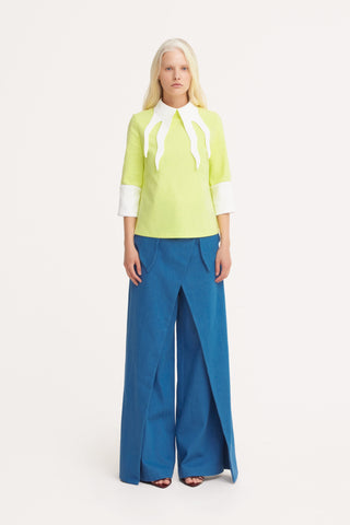 Semi-Formal Blouse With Double Contrasting Details Light Lime