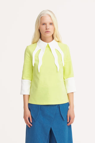 Semi-Formal Blouse With Double Contrasting Details Light Lime