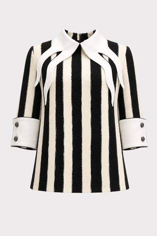 Semi-Formal Striped Blouse With Double Contrasting Details - Black Ivory - Capsule Edition