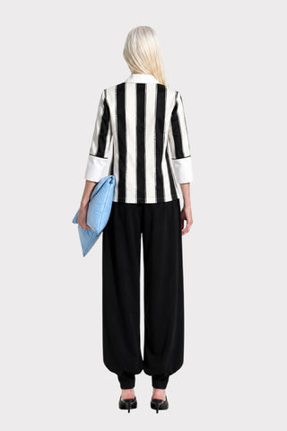 Semi-Formal Striped Blouse With Double Contrasting Details - Black Ivory - Capsule Edition