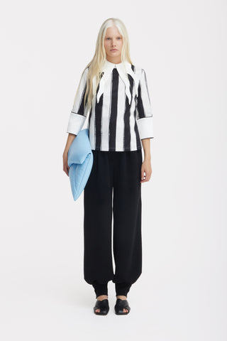 Semi-Formal Striped Blouse With Double Contrasting Details - Black Ivory - Capsule Edition