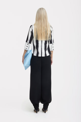 Semi-Formal Striped Blouse With Double Contrasting Details - Black Ivory - Capsule Edition