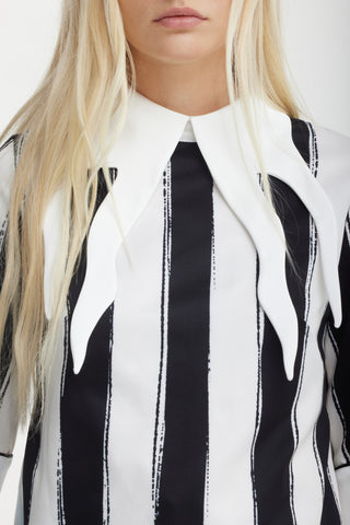 Semi-Formal Striped Blouse With Double Contrasting Details - Black Ivory - Capsule Edition