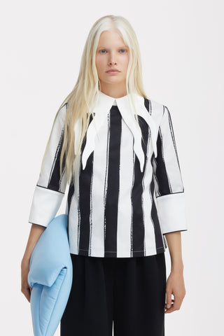 Semi-Formal Striped Blouse With Double Contrasting Details - Black Ivory - Capsule Edition