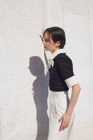 Short Sleeve Formal Bow Blouse - Black