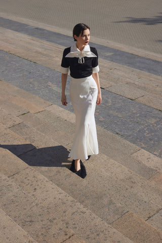Short Sleeve Formal Bow Blouse - Black