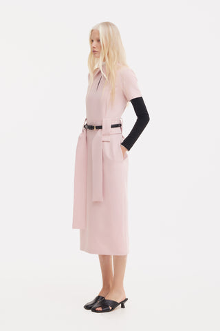 Short Sleeve Midi Dress With Belt - Blush Pink