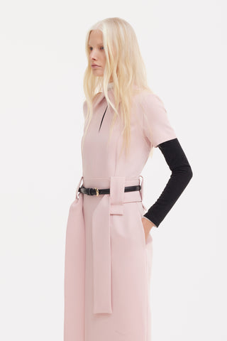 Short Sleeve Midi Dress With Belt - Blush Pink