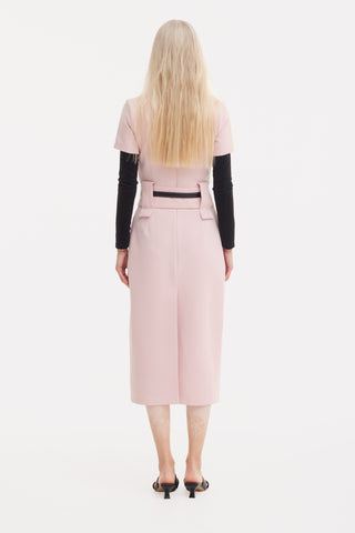 Short Sleeve Midi Dress With Belt - Blush Pink