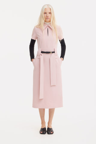 Short Sleeve Midi Dress With Belt - Blush Pink