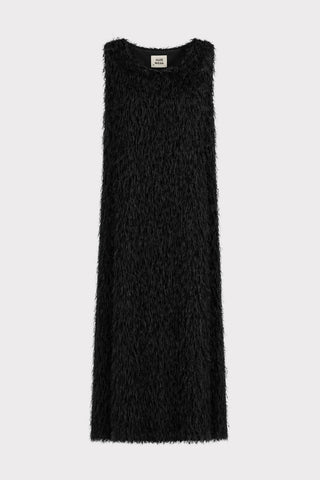 Sleeveless Textured Pile Midi Dress - Black