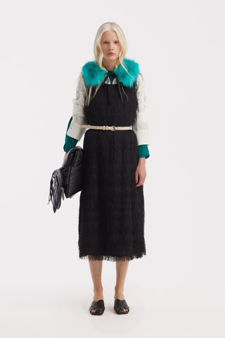 Sleeveless Textured Pile Midi Dress - Black