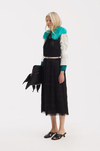 Tie-Front Fur Collar Stole - Emerald Green