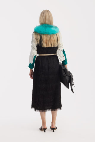Tie-Front Fur Collar Stole - Emerald Green