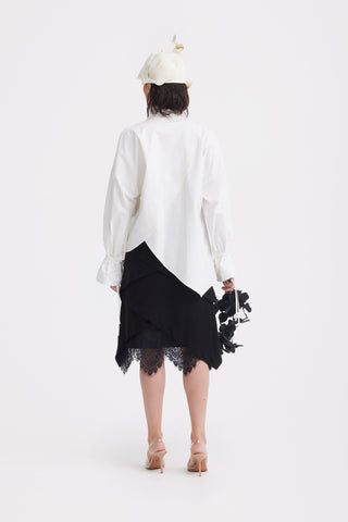High Neck Draped Cotton Blouse - White
