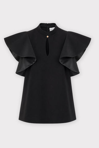 Stand Collar Ruffle Sleeve Blouse – Black