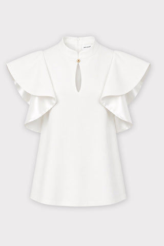 Stand Collar Ruffle Sleeve Blouse – Ivory