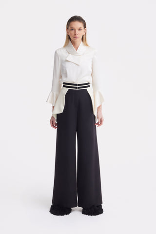 Statement Waist Wide-Leg Trousers – Black