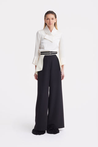 Statement Waist Wide-Leg Trousers – Black