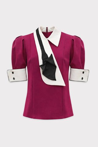 Statement Blouse With White Collar And Cuffs – Fuchsia