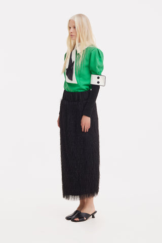 Textured Pile Column Midi Skirt – Black