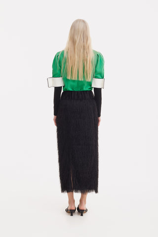 Textured Pile Column Midi Skirt – Black