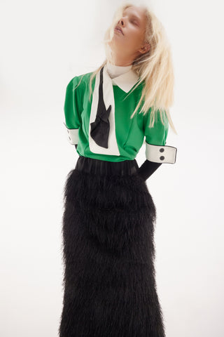 Statement Blouse With White Collar And Cuffs – Green