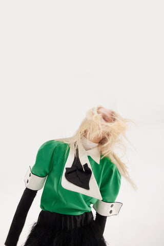 Statement Blouse With White Collar And Cuffs – Green