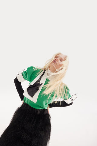 Statement Blouse With White Collar And Cuffs – Green