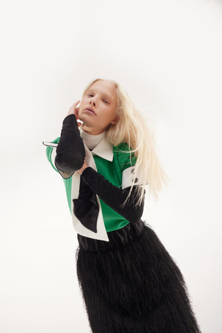 Statement Blouse With White Collar And Cuffs – Green