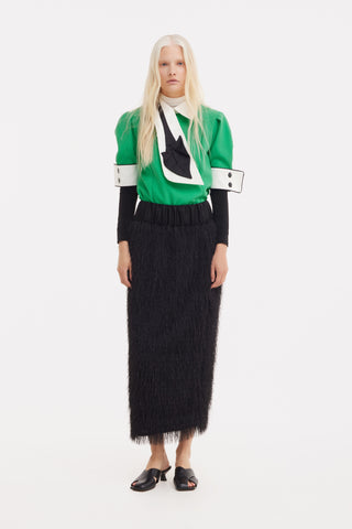Textured Pile Column Midi Skirt – Black