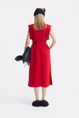 Stylish Straight Dress With Belt Red