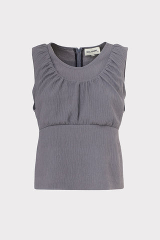 Summer Crinkled Sleeveless Top & Long Skirt Two-Piece Set - Grey