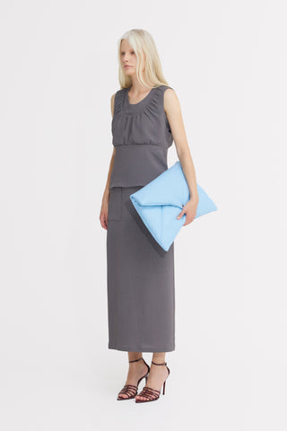 Summer Crinkled Sleeveless Top & Long Skirt Two-Piece Set - Grey