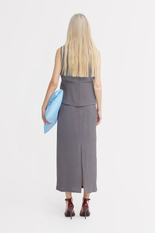 Summer Crinkled Sleeveless Top & Long Skirt Two-Piece Set - Grey