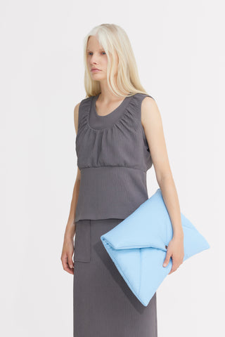 Summer Crinkled Sleeveless Top & Long Skirt Two-Piece Set - Grey