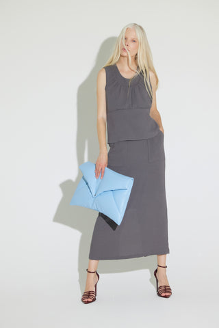 Summer Crinkled Sleeveless Top & Long Skirt Two-Piece Set - Grey